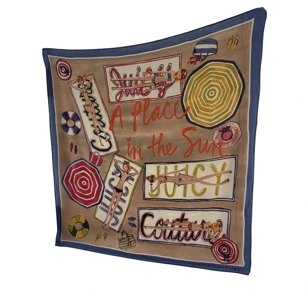 Juicy Couture Scarf Womens Multicolor Chiffon Square A Place In The Sun Beach